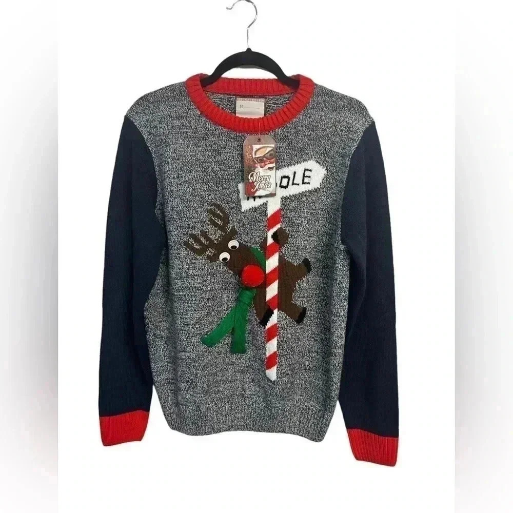 Ugly Christmas Sweater Reindeer North Pole Size Medium NWT